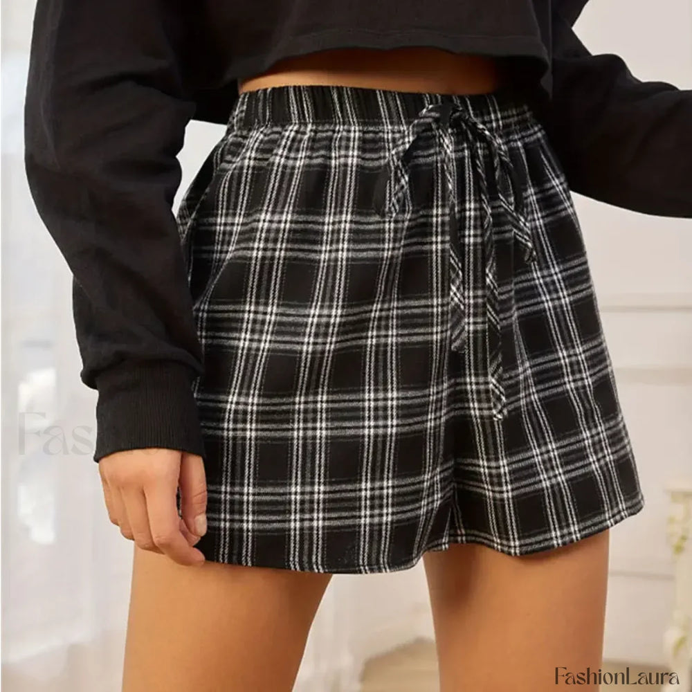 Y2K Cotton Cute Plaid Pajamas Elastic Waist Boxers Short