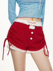 Y2K Embroidery Lace High Waist Drawstring Casual Short