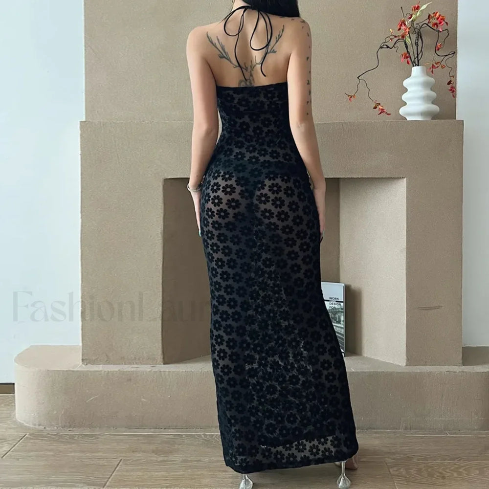 Y2K Floral Print Hollow Out Spaghetti Strap Floral Dress