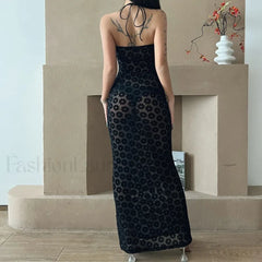 Y2K Floral Print Hollow Out Spaghetti Strap Floral Dress