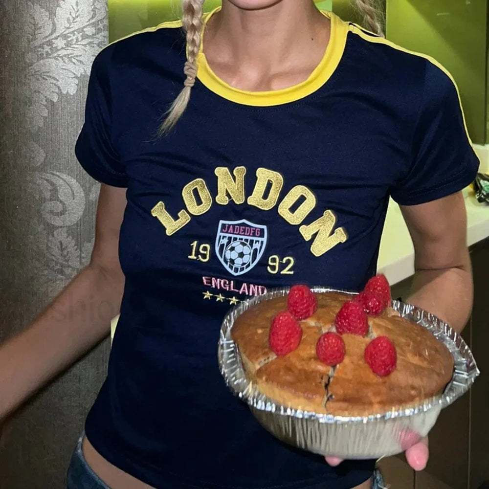 Y2K Goth Skinny Cropped T Shirt Blue / S