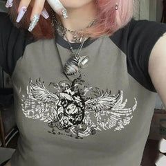 Y2K Gothic Emo Black & White T Shirt