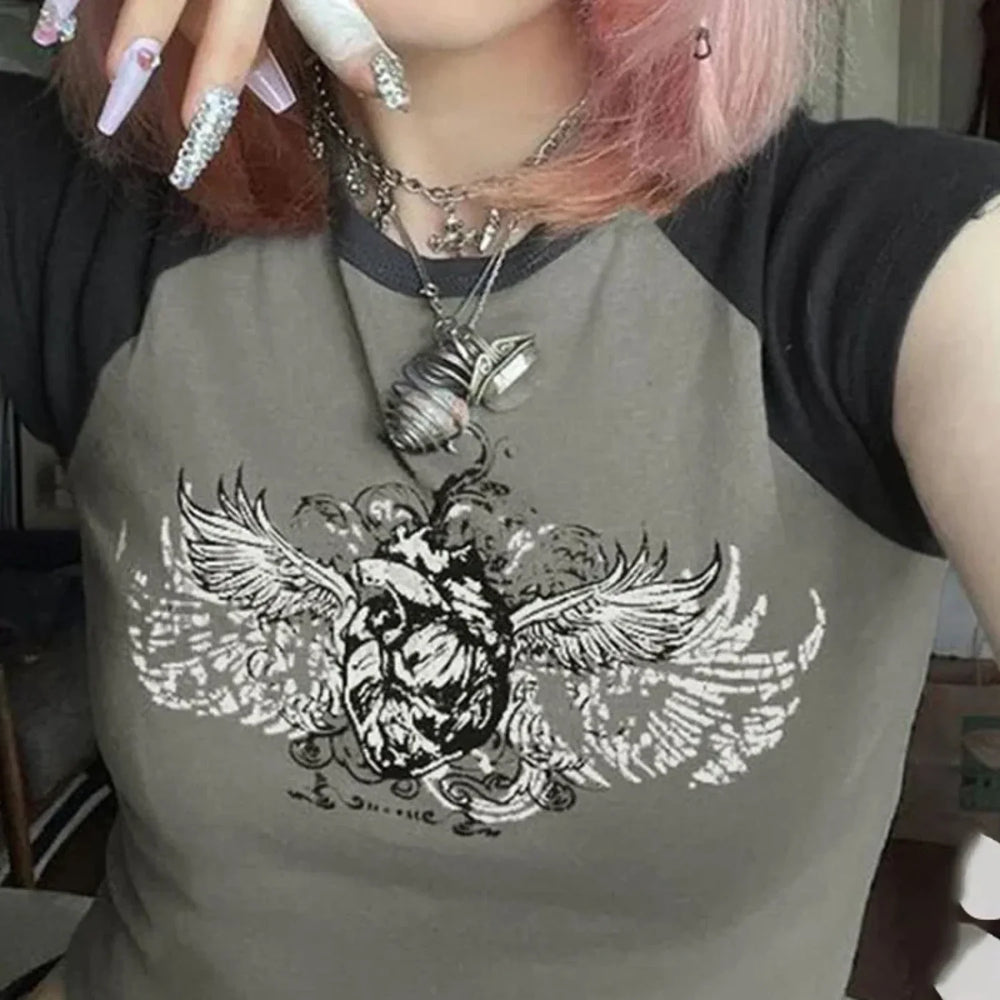 Y2K Gothic Emo Black & White T Shirt