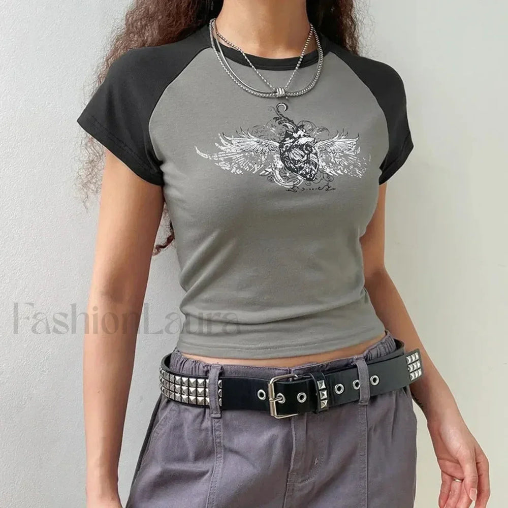 Y2K Gothic Emo Black & White T Shirt