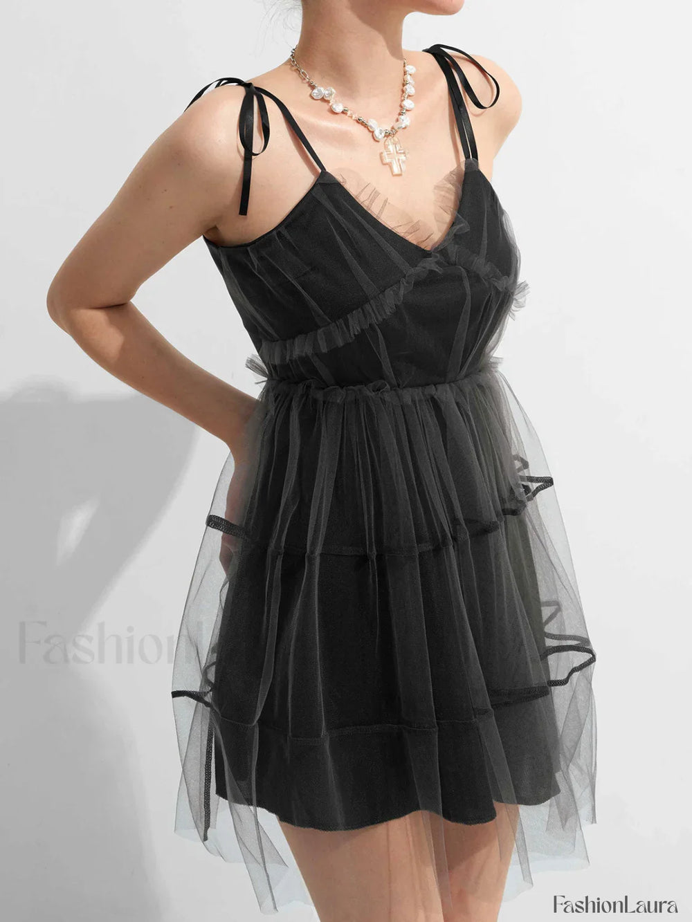 Y2K Gothic Patchwork Mesh Tie Strap Mini Dress Mini Dresses
