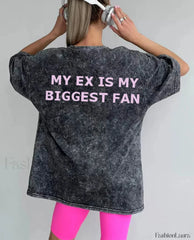 Y2K Letter Print Cotton T Shirt gray / M