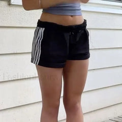 Y2K Retro Striped Patchwork Loose Elastic Waist Short