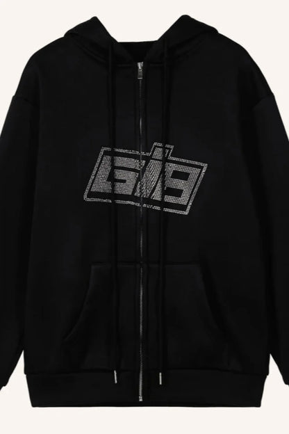 Y2K Rhinestone Zip Up Hoodie