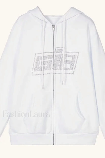 Y2K Rhinestone Zip Up Hoodie