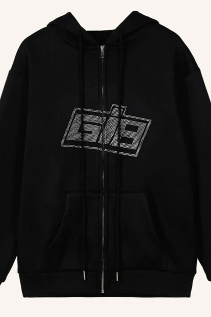Y2K Rhinestone Zip Up Hoodie