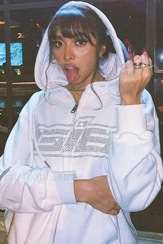 Y2K Rhinestone Zip Up Hoodie