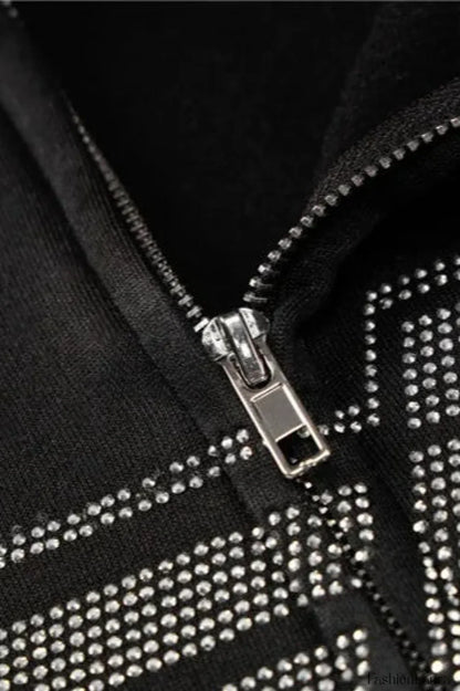 Y2K Rhinestone Zip Up Hoodie