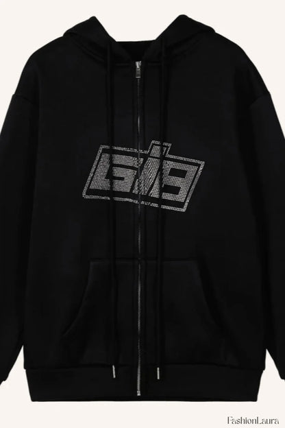 Y2K Rhinestone Zip Up Hoodie