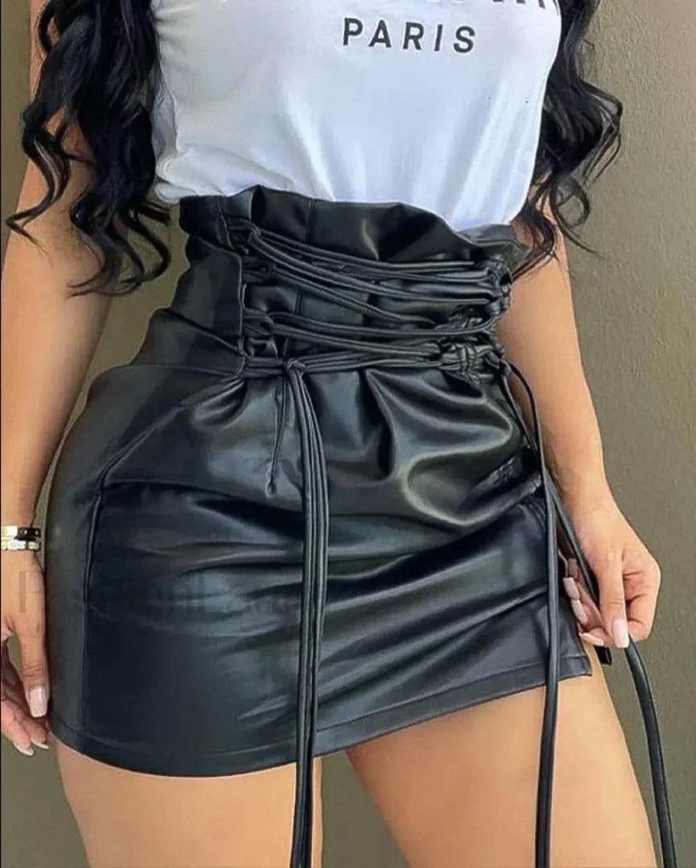Y2K Summer Lace Up High Waist Nightclub Sexy Mini Pencil Skirt black / S