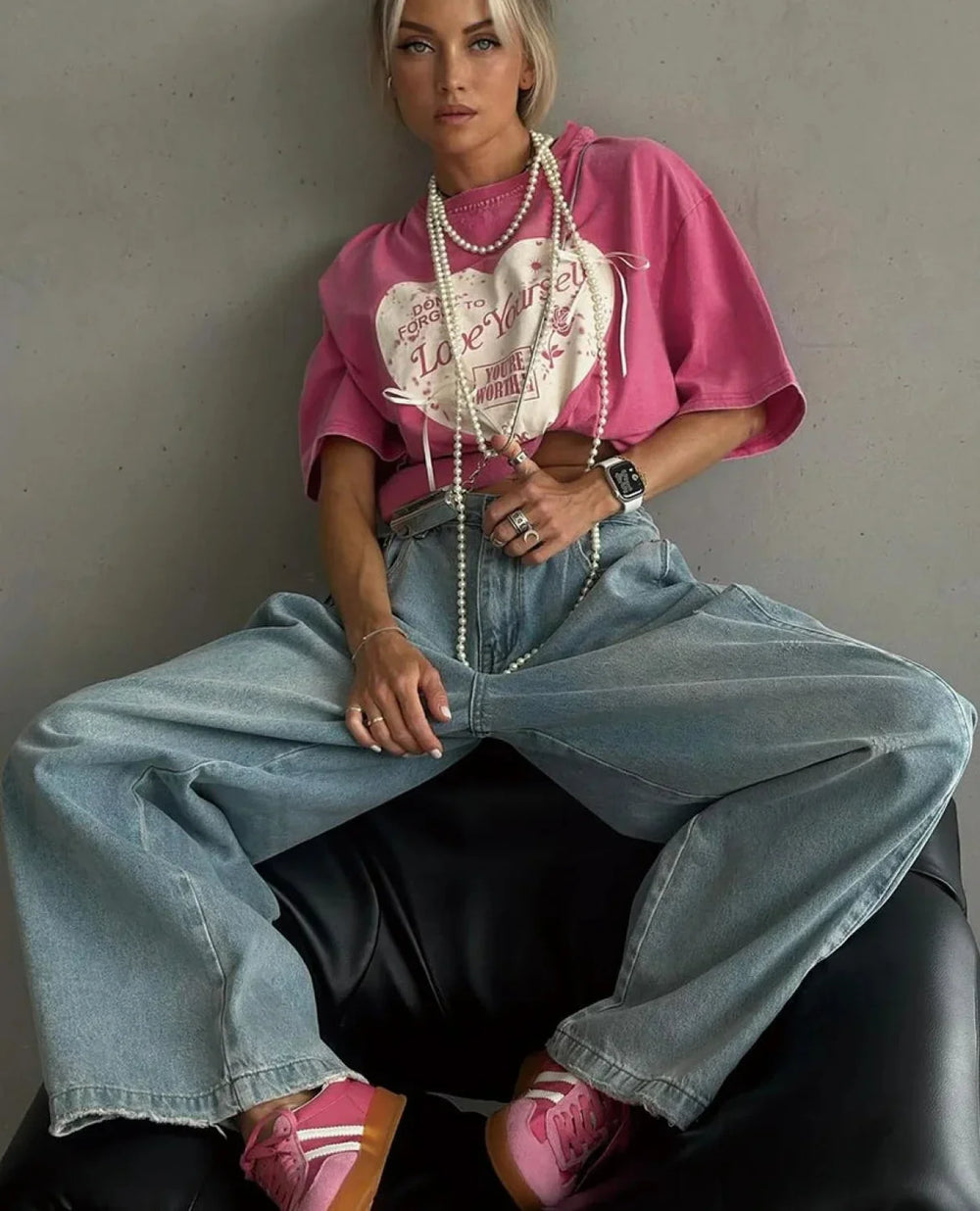 Y2K Sweet Heart Print Cotton T Shirt