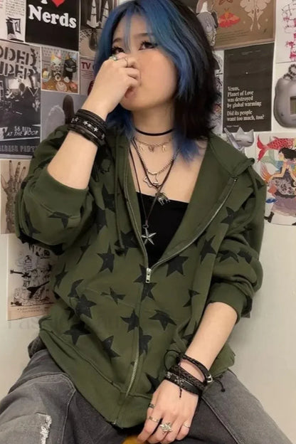 Y2K Vintage Gothic Stars Print Hoodie