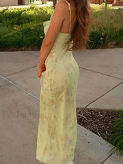 Yellow Camisole Floral Dress Slim Fit Fairycore Floral Dress