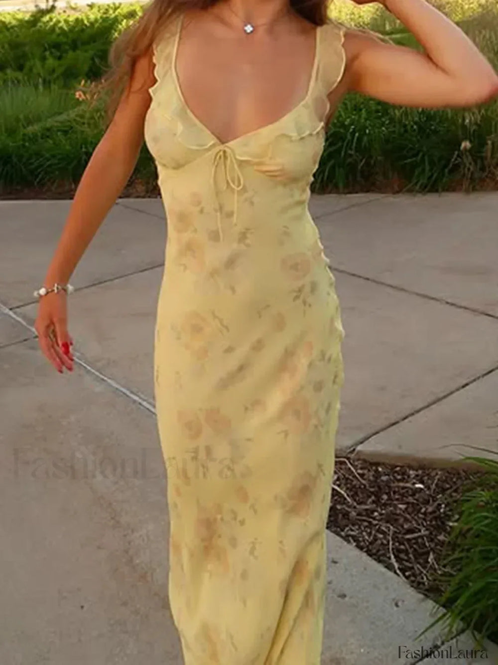 Yellow Camisole Floral Dress Slim Fit Fairycore Floral Dress Yellow / S