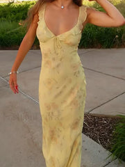 Yellow Camisole Floral Dress Slim Fit Fairycore Floral Dress Yellow / S