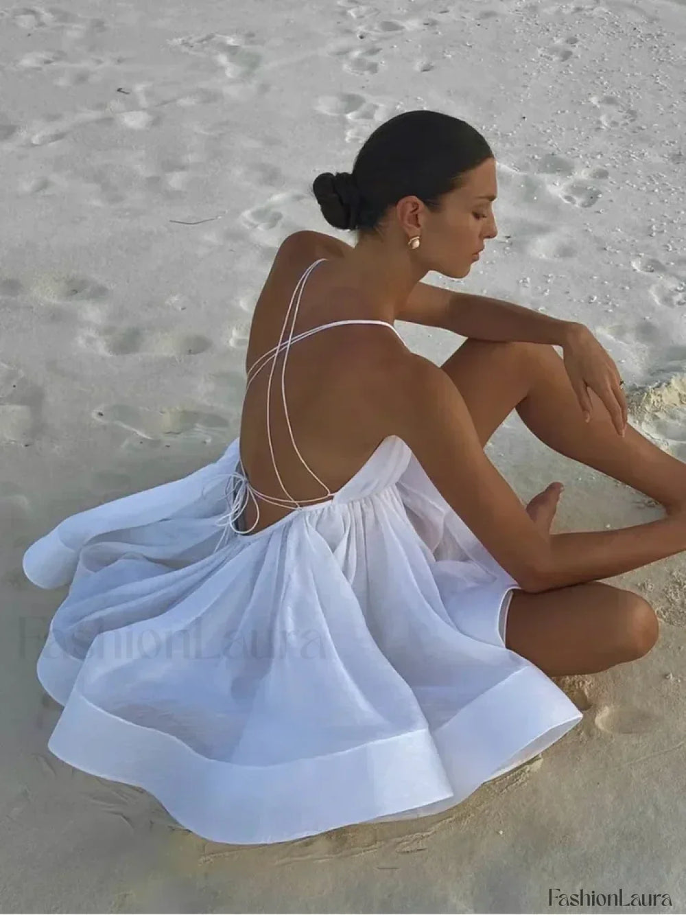 Yellow Pleated Lace Up Mini Dress