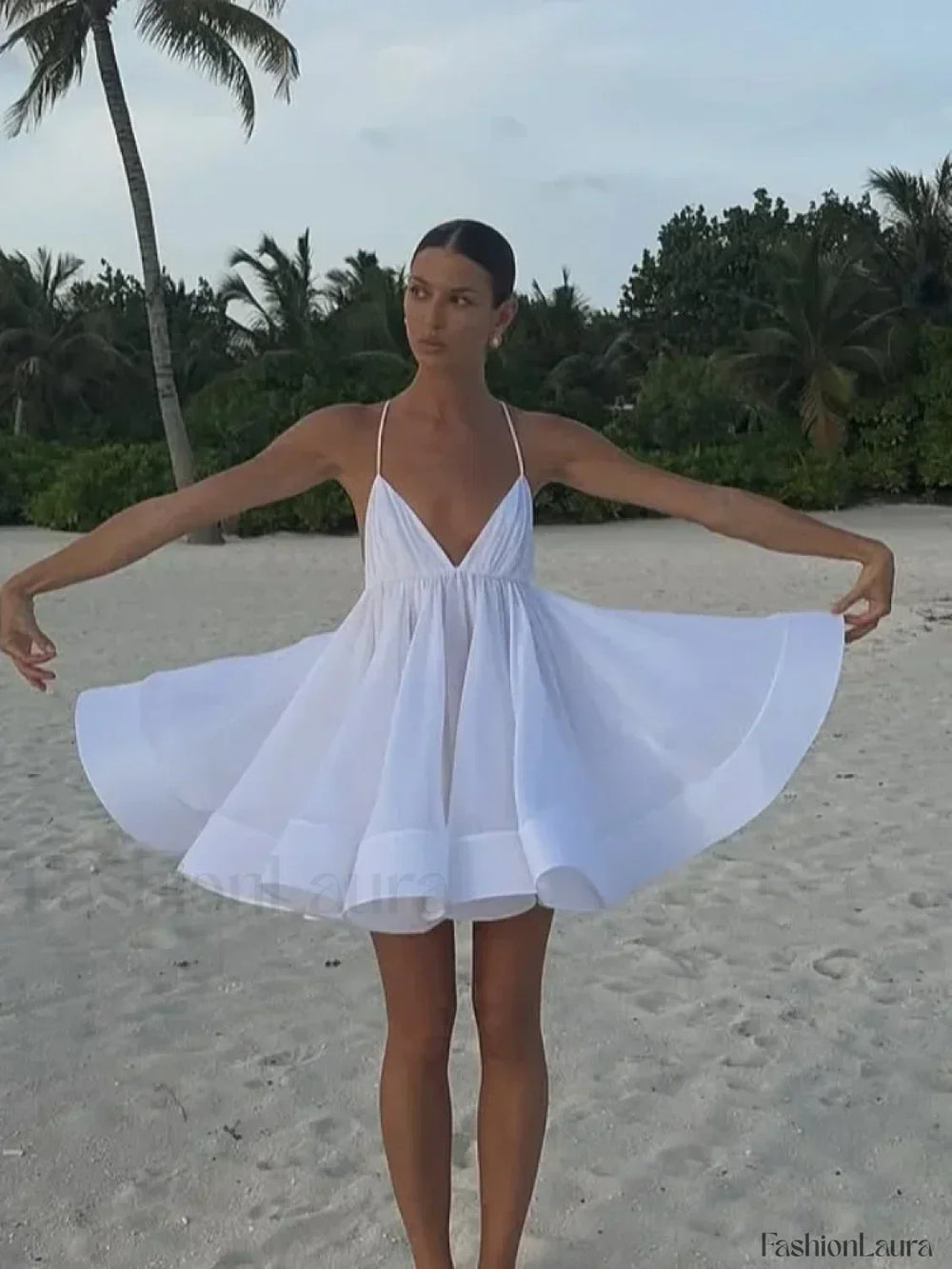 Yellow Pleated Lace Up Mini Dress White / S