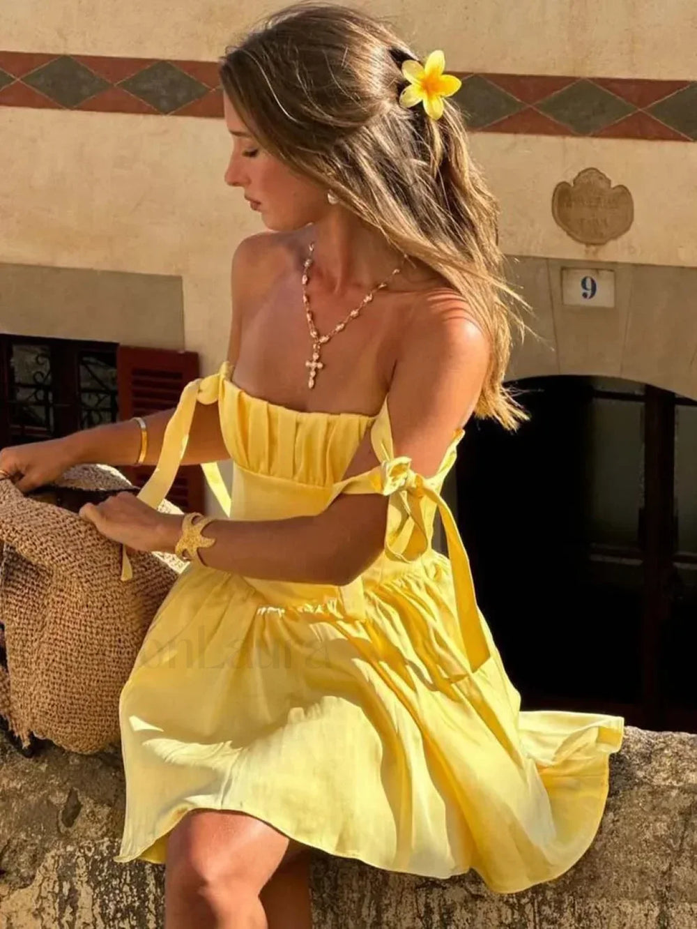 Yellow Slip Open Back Mini Dress