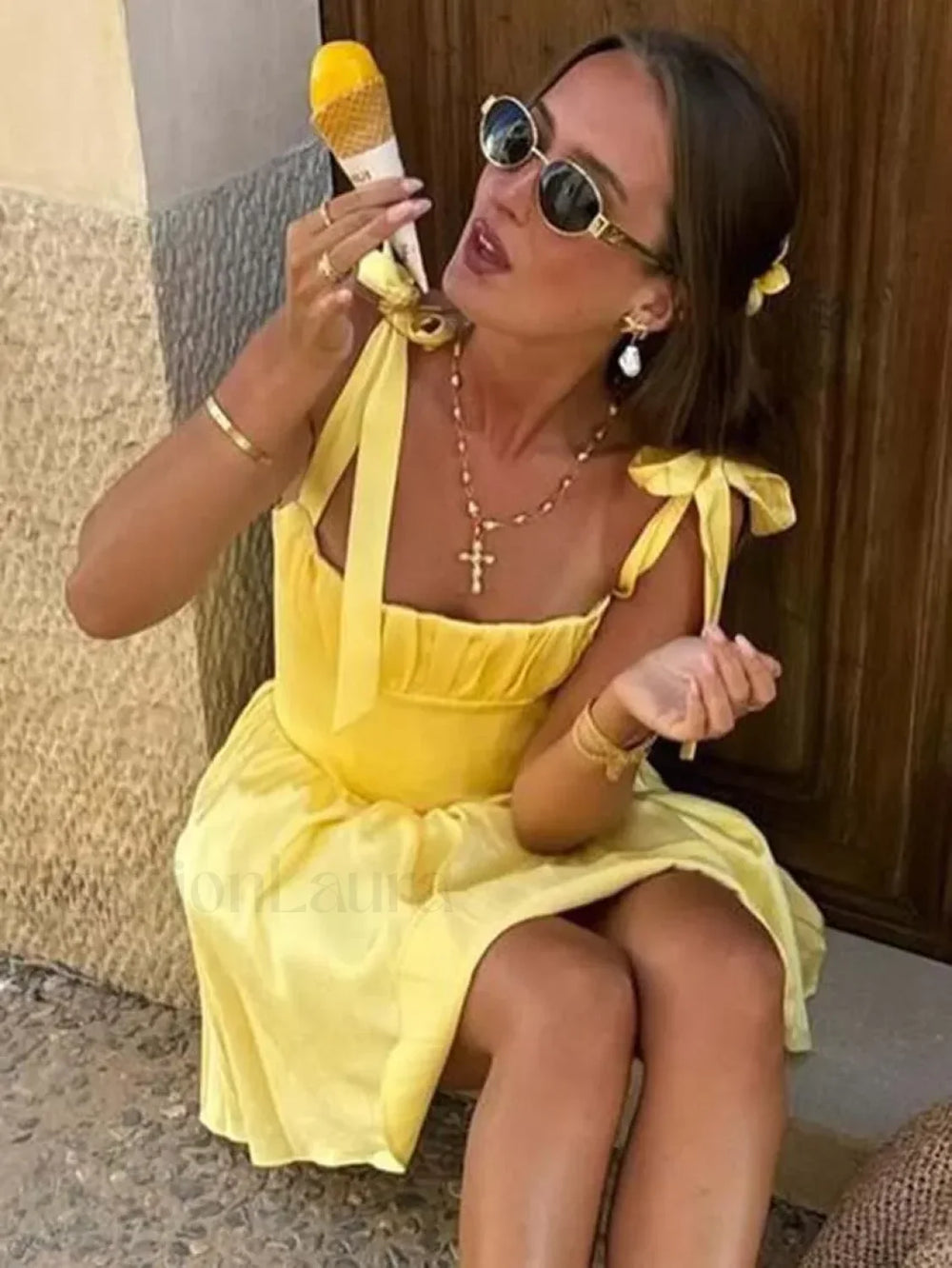 Yellow Slip Open Back Mini Dress