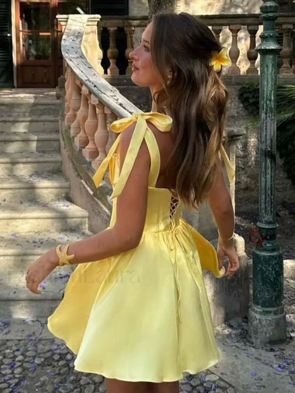 Yellow Slip Open Back Mini Dress