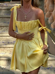 Yellow Slip Open Back Mini Dress Yellow / S / CHINA