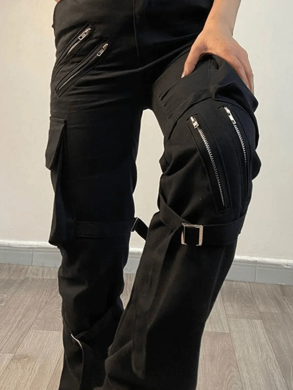 Zipper Strap Detail Cargo Pants Pants