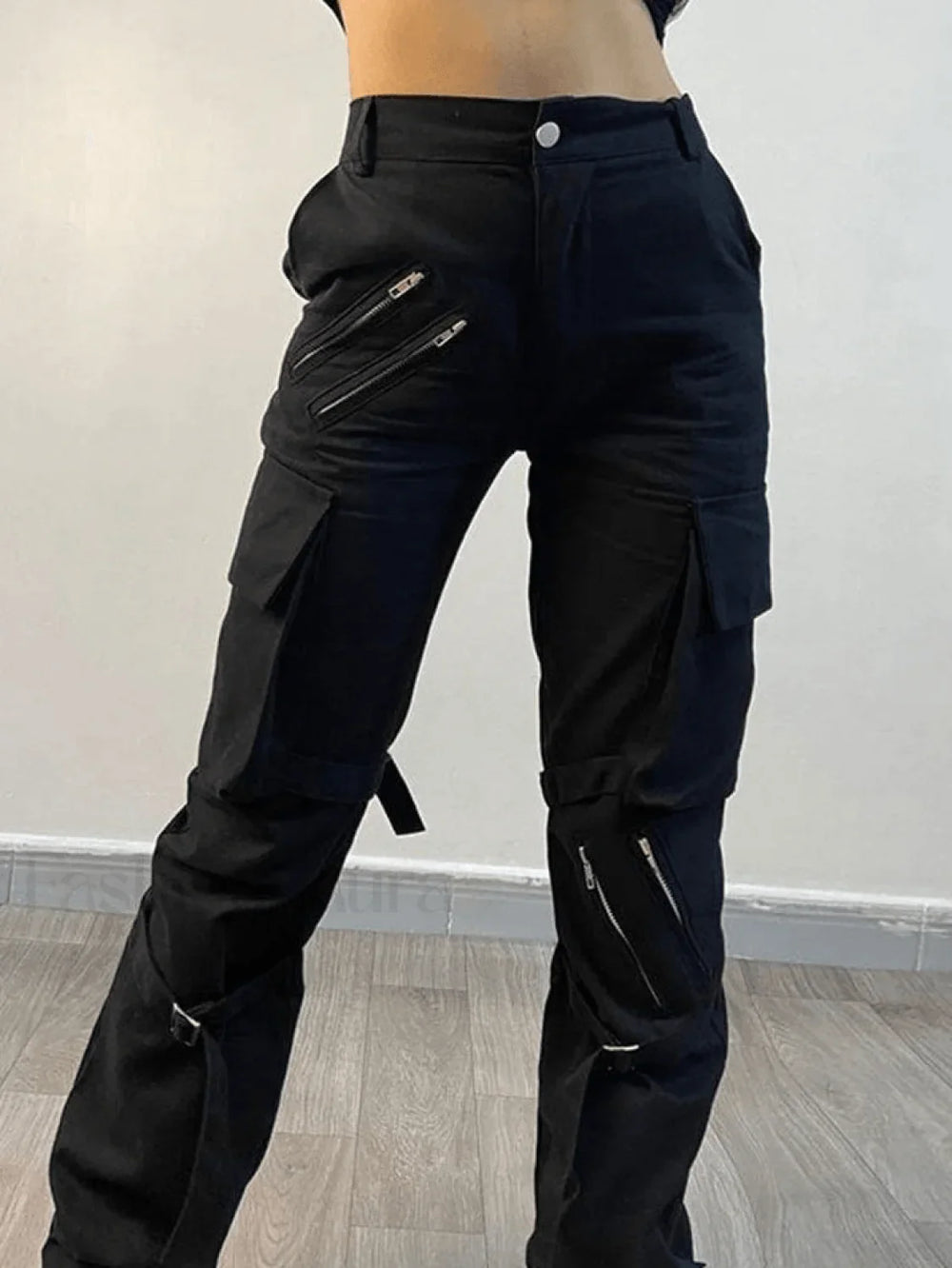Zipper Strap Detail Cargo Pants Pants