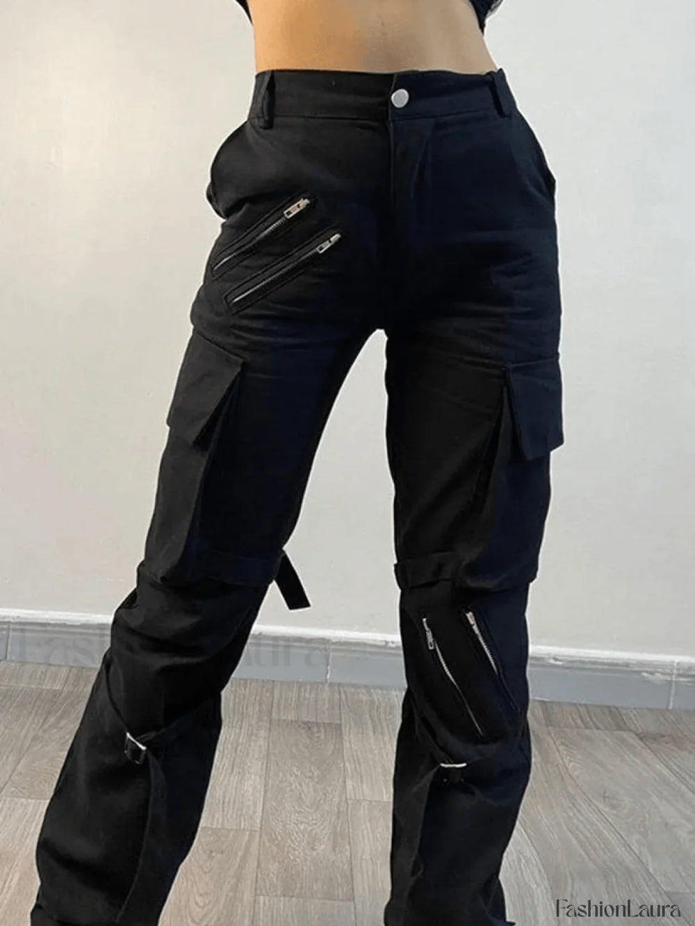 Zipper Strap Detail Cargo Pants Pants