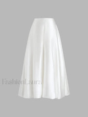 Zippered Satin Graceful A Line Midi Skirt Skirts